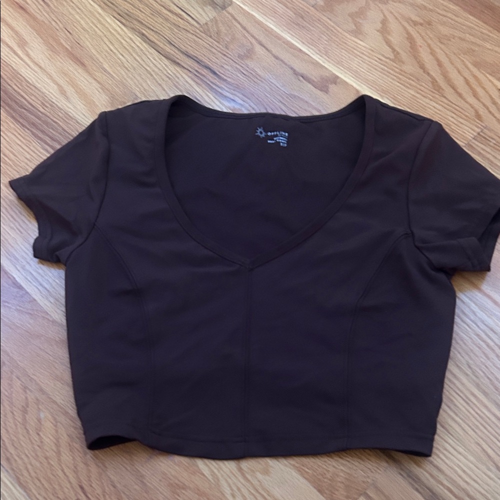 Aerie Chocolate Brown V-Neck Short Sleeve Top